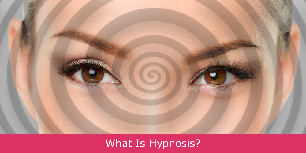 Hypnotized woman with hypnosis spirals.